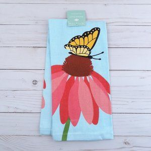 Dual Purpose Kitchen Towel Coneflower Butterfly Blue Pink